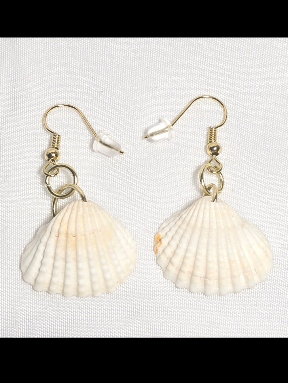 Natural shell earrings : coastal beach statement earrings with gold plated hooks